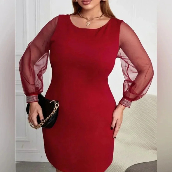 SHEIN Plus Mesh Bishop Sleeve Dress Size 14W. NWT excellent condition. - Picture 2 of 10
